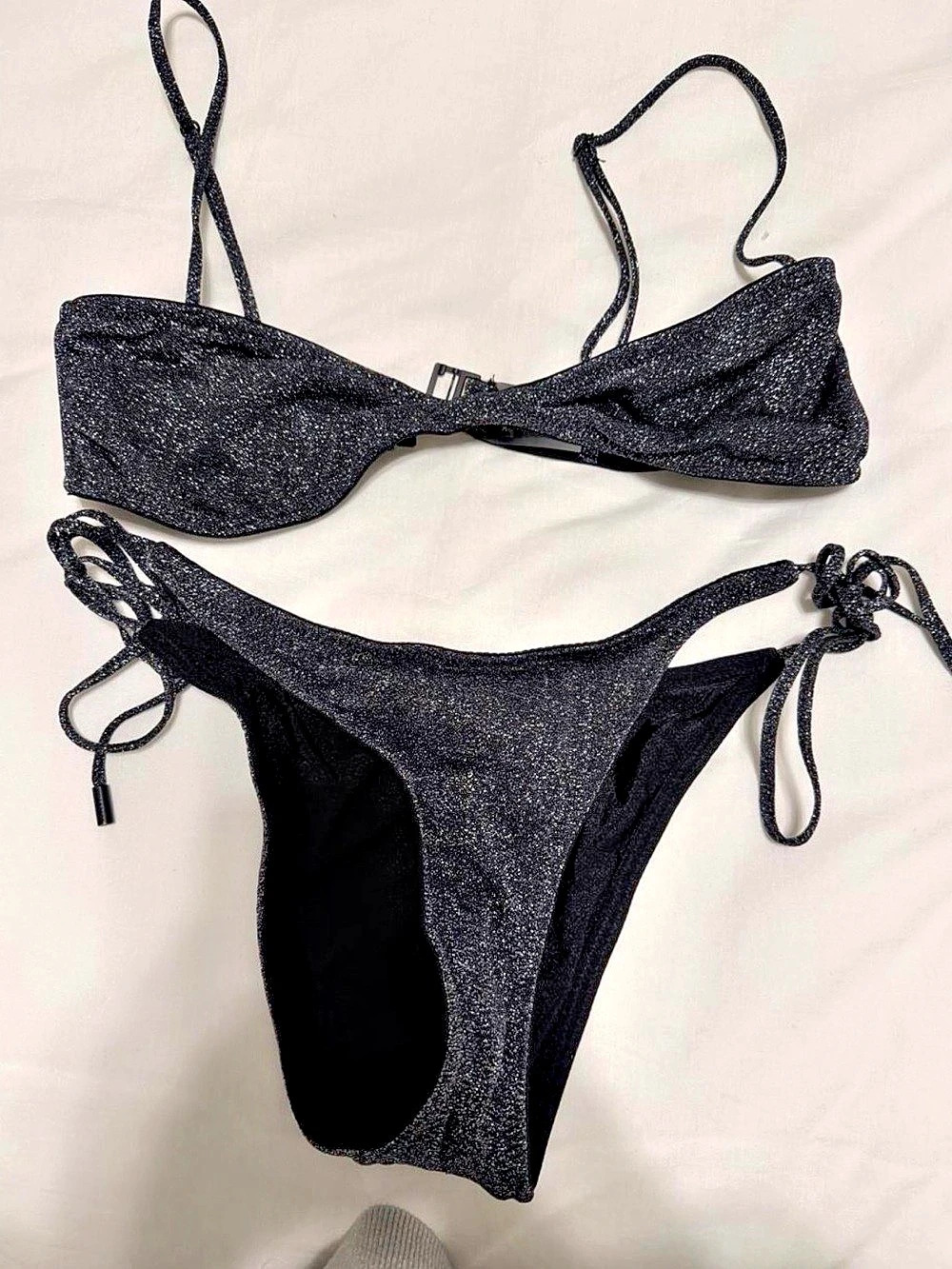 Triangl MIMA - SILVER SPARKLE Crop Bikini Set Black